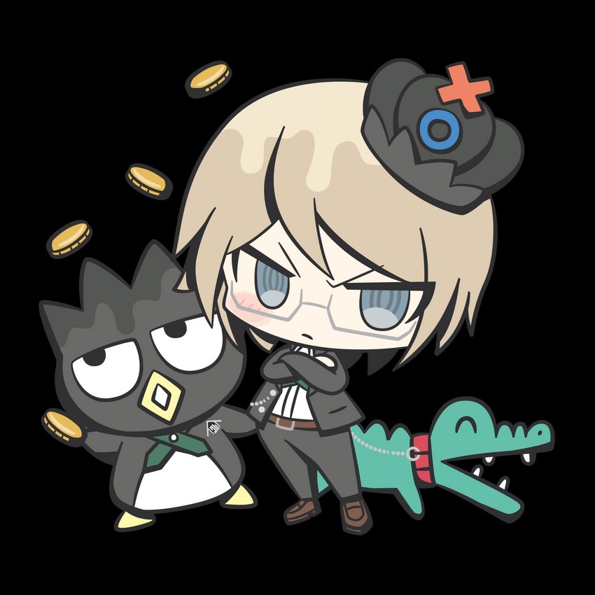 >:( all_fours ambiguous_gender angry anthro beak belt big_eyes big_glasses big_head big_mouth_(anatomy) black_body blush bottomwear chibi clothed clothing collar cosplay crown domestic_pet earless eyes_closed eyewear feral footwear frown frowning_at_viewer glasses glistening glistening_eyes green_body green_nose green_skin group hair half-closed_eyes happy head_tilt headgear leash looking_at_viewer looking_away looking_up male multicolored_body multicolored_hair narrowed_eyes noseless o_o open_mouth pants pose round_ears round_head shadow sharp_teeth shirt shoes short_hair simple_background simple_eyes size_difference smile standing style_emulation suit tan_body tan_ears tan_hair tan_skin teeth toony topwear transparent_background trio two_tone_body two_tone_hair white_body wide_eyed yellow_beak yellow_body yellow_skin unknown_artist danganronpa danganronpa:_trigger_happy_havoc hello_kitty_(series) sanrio spike_chunsoft badtz-maru byakuya_togami pochi_(hello_kitty) alligator alligatorid avian bird crocodilian human mammal penguin reptile scalie 1:1 2021 absurd_res alpha_channel crossover detailed hi_res official_art
