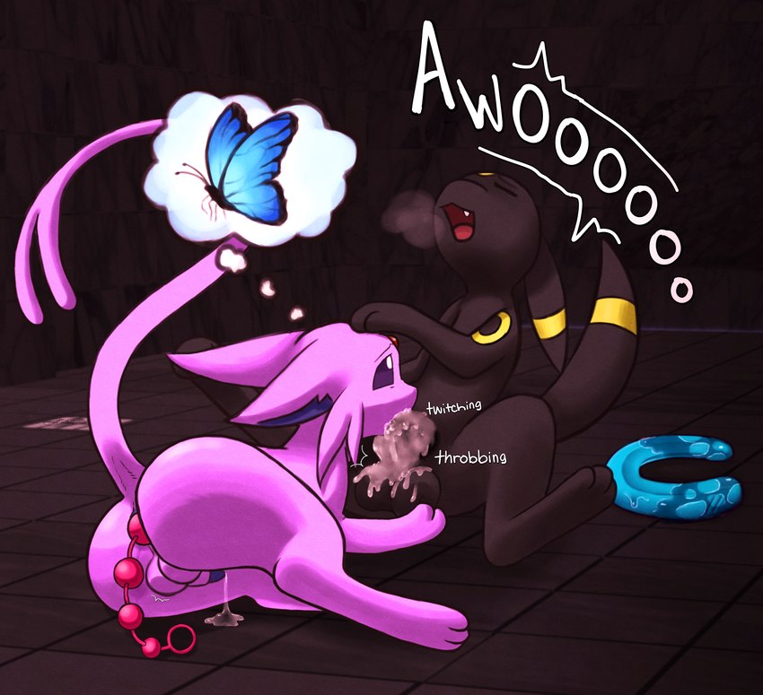 anal anal_beads anal_beads_in_ass anal_penetration animal_genitalia animal_penis anus ball_size_difference balls big_butt bodily_fluids butt canine_genitalia canine_penis cum cum_in_mouth cum_inside cum_overflow curling_toes daydream dildo dominant dominant_male double_dildo dungeon duo ejaculation erection excessive_cum excessive_genital_fluids eyes_closed feet fellatio feral genital_fluids genitals half-erect hand_on_balls hand_on_head howl leaking_precum looking_at_another looking_pleasured lube lying male male/male nude object_in_ass onomatopoeia oral orgasm orgasm_face paws penetration penile penis penis_size_difference precum questionable_consent raised_tail sex sex_toy sex_toy_in_ass sex_toy_insertion sheath sound_effects spread_legs spreading steamy_breath submissive submissive_male tail text thought_bubble lolpiss nintendo pokemon arthropod butterfly eeveelution espeon generation_2_pokemon insect lepidopteran pokemon_(species) umbreon absurd_res comic digital_media_(artwork) hi_res