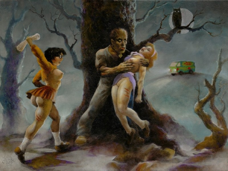 anthro breasts butt detailed_background female female_on_anthro feral forest genitals group human_on_anthro interspecies male male_on_human medium_truck moon mystery_machine nipples outside plant pussy scratches tree truck van vehicle brian_leblanc hanna-barbera mythology scooby-doo_(series) daphne_blake scooby-doo velma_dinkley wolfman avian bird canid canine canis domestic_dog great_dane human mammal mastiff molosser mythological_canine mythological_creature owl werecanid werecanine werecreature werewolf