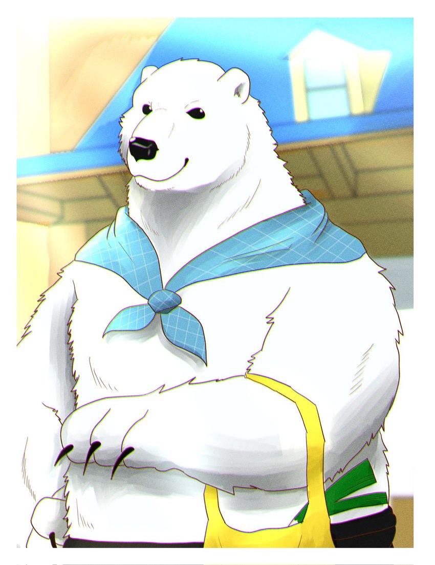 anthro biped black_nose fur kemono male outside paws solo white_body white_fur naku469m shirokuma_cafe shirokuma bear mammal polar_bear ursine 2021 hi_res