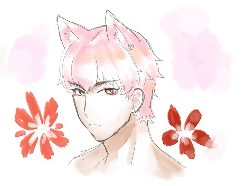 4_ears bangs black_eyebrows dipstick_ears ear_markings eyebrow_through_hair eyebrows eyelashes flower hair inner_ear_fluff light looking_at_viewer male male_humanoid mouth_closed multi_ear multicolored_ears orange_eyes pink_ears pink_hair plant pupils red_flower short_hair simple_background slit_pupils solo tan_body tan_skin translucent translucent_hair tuft white_background white_ear_tips white_inner_ear_fluff duokhay nekkid_neko_man animal_humanoid cat_humanoid felid felid_humanoid feline feline_humanoid humanoid mammal mammal_humanoid 2020 bust_portrait colored digital_media_(artwork) digital_painting_(artwork) lighting portrait shaded watercolor_(artwork)