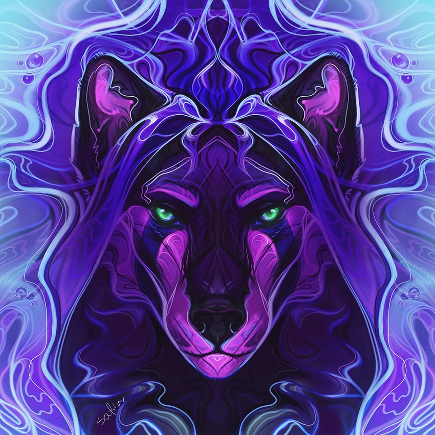 black_nose green_eyes hair looking_at_viewer purple_eyes purple_hair solo safiru canid canine mammal 1:1 2022 digital_media_(artwork) headshot_portrait hi_res portrait