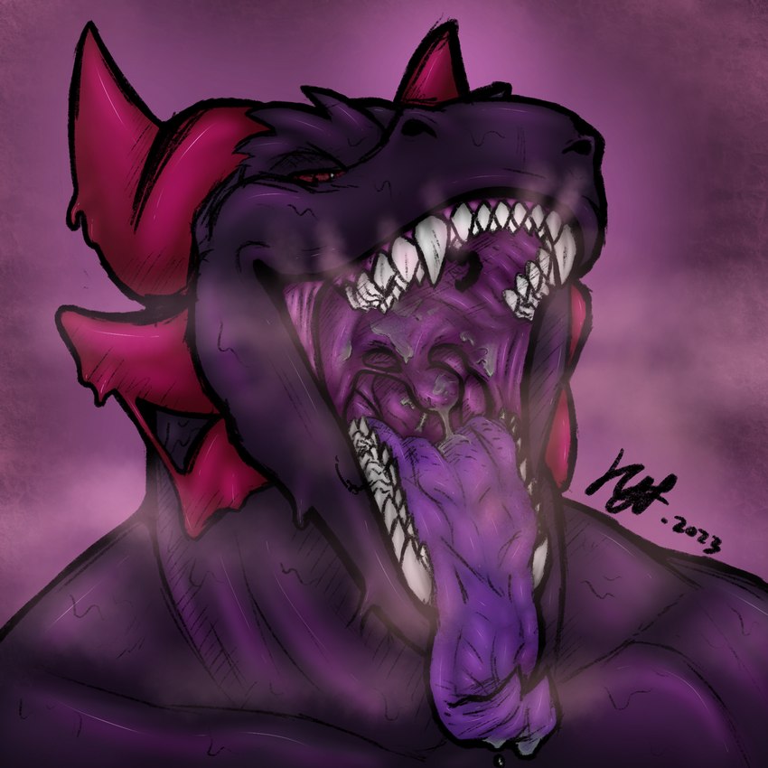 anthro anthro_pred bodily_fluids detailed_mouth drooling drooling_tongue duo esophagus fangs goo_drip horn imminent_oral_vore imminent_vore larger_pred looking_at_viewer male male_pred mouth_shot muscular muscular_anthro muscular_male neck_muscles open_mouth oral_vore purple_body red_eyes saliva saliva_on_tongue saliva_string sharp_teeth simple_background slime smile solo spikes spikes_(anatomy) teasing teeth throat tongue tongue_out uvula vore splitterpic thergderg mythology devourer_(razor_koopa) dragon goo_creature goo_dragon mythological_creature mythological_scalie scalie 1:1 digital_media_(artwork) hi_res monochrome sketch