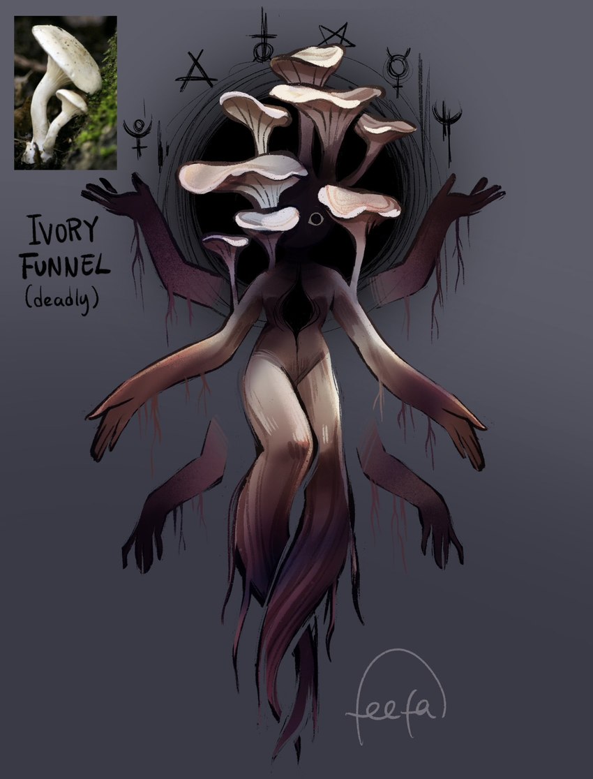 5_fingers 6_arms ambiguous_gender fingers fungus horror_(theme) multi_arm multi_limb mushroom not_furry solo text feefal elemental_creature elemental_humanoid fungi_fauna fungi_humanoid humanoid monster mushroom_humanoid english_text hi_res
