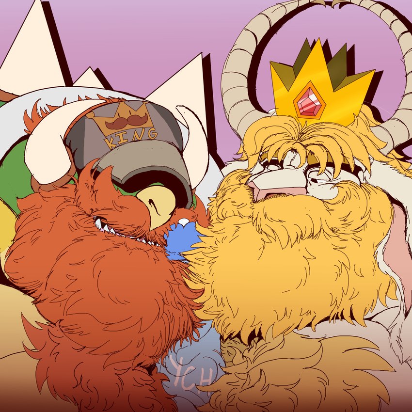 anthro beard beardjob blonde_hair bodily_fluids body_hair chest_hair chest_tuft crown cum daddyfication erection facial_hair first_person_view genital_fluids genitals group hair headgear horn king long_beard long_ears male male/male penis royalty trio tuft vein veiny_penis pokenerd8 mario_bros nintendo undertale_(series) asgore_dreemurr bowser koopa monster scalie 1:1 crossover hi_res