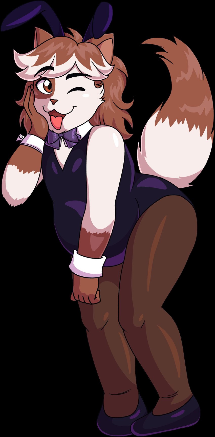 anthro bow_tie brown_hair brown_markings cheek_tuft clothing cuffs_(clothing) dipstick_tail eye_markings facial_tuft fluffy fluffy_tail footwear fur gloves_(marking) hair hand_on_cheek leaning leaning_forward legwear leotard looking_at_viewer male markings one_eye_closed pantyhose purple_clothing purple_footwear purple_leotard purple_shoes shoes short_hair simple_background smile solo tail tail_markings transparent_background tuft white_body white_fur white_hair_tips wink sailor_bomber reku_(akubon) domestic_cat felid feline felis mammal persian_cat absurd_res alpha_channel hi_res