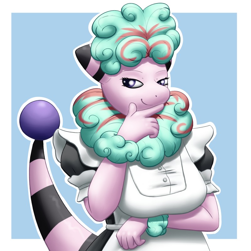 anthro clothing female maid_uniform scheming solo uniform gefauz nintendo pokemon eve_(velociripper) fan_character flaaffy generation_2_pokemon pokemon_(species) 1:1 absurd_res hi_res