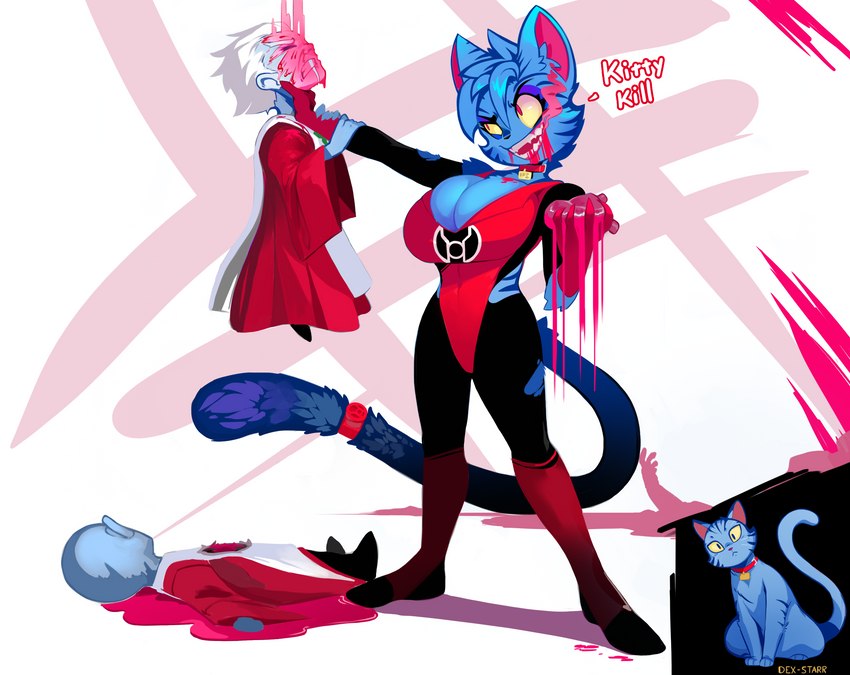 abstract_background accessory anthro anthrofied arm_grab arm_tuft asphyxiation bald big_breasts big_eyes biped black_nose blood blood_leaking blood_on_breast blood_on_ground blue_body blue_fur blue_hair blue_inner_ear_fluff blue_pupils blue_skin blue_stripes bodily_fluids breasts burn_scar cheek_tuft claws cleavage cleavage_overflow clenched_teeth clothed clothing collar collar_tag corpse crossgender curved_eyebrows curvy_figure cutout death dialogue digitigrade elbow_tuft extended_arm eyebrows eyelashes eyeliner eyes_closed facial_tuft female feral finger_claws fingers fully_clothed fur fur_tuft furgonomics glistening glistening_collar glistening_eyes glistening_heart glistening_organ gore group gums hair head_tilt head_tuft head_turned heart_(organ) holding_another holding_heart holding_object holding_organ huge_breasts humanoid_hands imminent_death inner_ear_fluff jewelry larger_anthro larger_female leaking leg_tuft long_hair looking_at_another looking_at_viewer lying lying_on_ground makeup male mature_humanoid mature_male mouth_closed mtf_crossgender multicolored_clothing neck_grab on_back on_ground open_mouth open_smile organs pain pink_inner_ear pointy_ears prick_ears pupils purple_eyeliner red_clothing red_collar red_nose red_pupils red_ring red_robe red_smoke ring robe sadism scar shadow sharp_teeth short short_hair shoulder_tuft size_difference slit_pupils small_nose smaller_humanoid smaller_male smile smoke smoke_from_mouth standing straight_legs striped_body striped_fur stripes symbol tabard tail tail_accessory tail_jewelry tail_ring teeth text thick_eyebrows thick_eyelashes thigh_tuft torn_clothing trio_focus tuft two_tone_clothing uniform white_clothing white_eyebrows white_hair white_tabard wide_stance yellow_sclera shnider dc_comics dex-starr guardians_of_the_universe alien alien_humanoid domestic_cat felid feline felis humanoid mammal 2022 character_name digital_media_(artwork) english_text hi_res