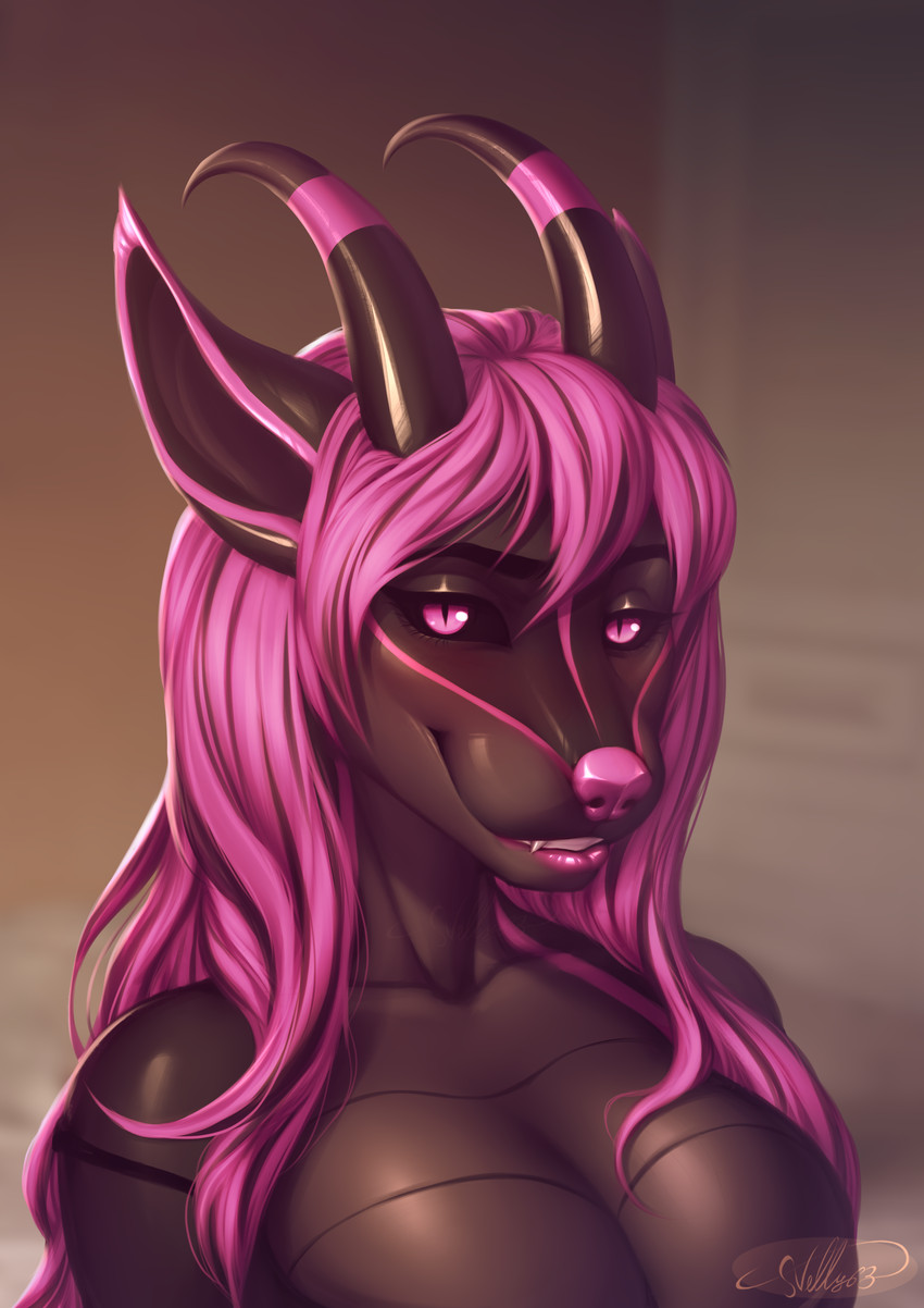 anthro big_breasts breasts eyebrows eyelashes female hair horn non-mammal_breasts pink_eyes pink_hair pink_nose smile solo nelly63 mythology pawpi canid canine dragon hybrid mammal mythological_creature mythological_scalie scalie 2020 absurd_res digital_media_(artwork) hi_res