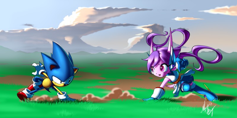 action_pose anthro big_eyes big_head blue_body blue_fur boots clothed clothing duo female footwear fur gloves hair handwear long_hair male outside pose purple_hair shoes toony digi-ink-by-marquis classic_sonic_(universe) freedom_planet galaxytrail mythology sega sonic_the_hedgehog_(series) classic_sonic sash_lilac sonic_the_hedgehog aquatic_dragon dragon eulipotyphlan hedgehog hybrid mammal marine mythological_creature mythological_scalie scalie 2017 2:1 absurd_res crossover hi_res