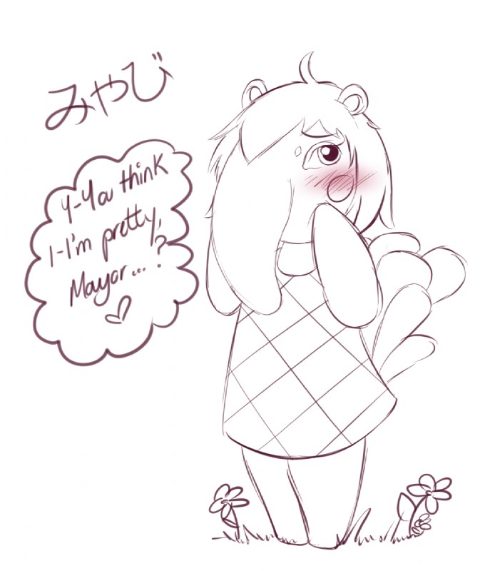 anthro blush female long_snout snout solo text lacgl requestfaeg animal_crossing nintendo annalisa_(animal_crossing) anteater mammal pilosan xenarthran english_text monochrome