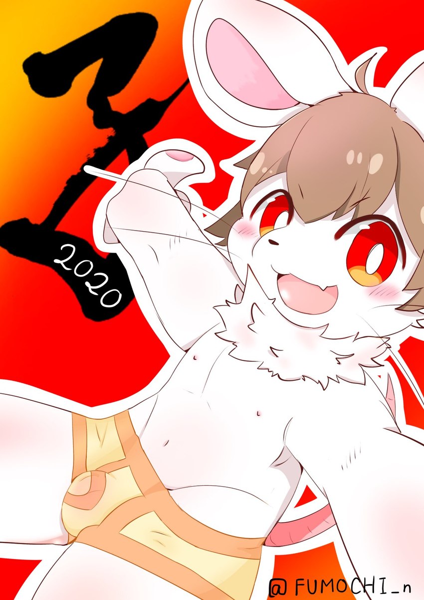 ahoge anthro biped black_nose blush blush_lines briefs briefs_only brown_hair clothed clothing colored_seam_underwear crotch_lines cute_fangs fangs fur genital_outline glistening glistening_eyes hair kemono male navel neck_tuft nipples open_mouth orange_seam_briefs orange_seam_underwear pink_inner_ear pose pupils red_eyes solo teeth three-quarter_view topless tuft underwear underwear_only whiskers white_body white_fur white_pupils yellow_clothing yellow_underwear young young_male fumochi_n chinese_zodiac year_of_the_rat mammal mouse murid murine rodent hi_res portrait three-quarter_portrait