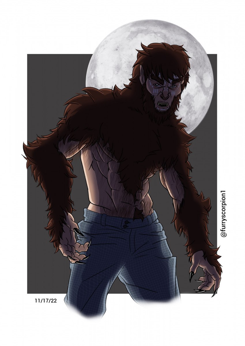 claws clothed clothing full_moon male moon muscular muscular_male pubes solo topless furryscorpion90 marvel mythology werewolf_by_night wolfman canid canine human mammal mythological_canine mythological_creature werecanid werecanine werecreature werewolf hi_res