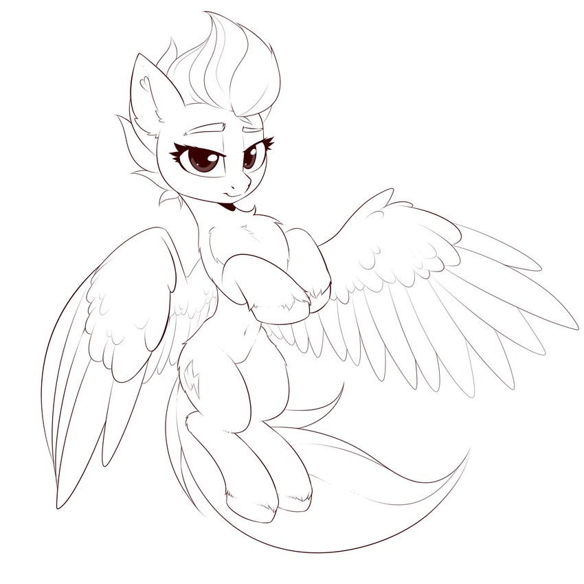 chest_tuft cutie_mark eyebrows eyelashes feathered_wings feathers female feral fluffy fur hooves navel smile solo tuft wings anti1mozg hasbro mlp_g5 my_little_pony mythology zipp_storm_(mlp) equid equine mammal mythological_creature mythological_equine pegasus 1:1 absurd_res hi_res monochrome