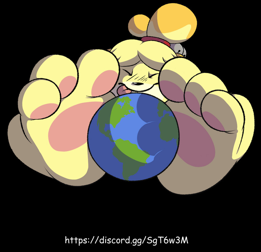 3_toes anthro earth feet feet_on_planet female foot_focus gentle_giant macro pawpads paws pink_pawpads planet planet_dwarfing terra_macro toes pinksundae animal_crossing nintendo isabelle_(animal_crossing) canid canine canis domestic_dog mammal shih_tzu toy_dog alpha_channel