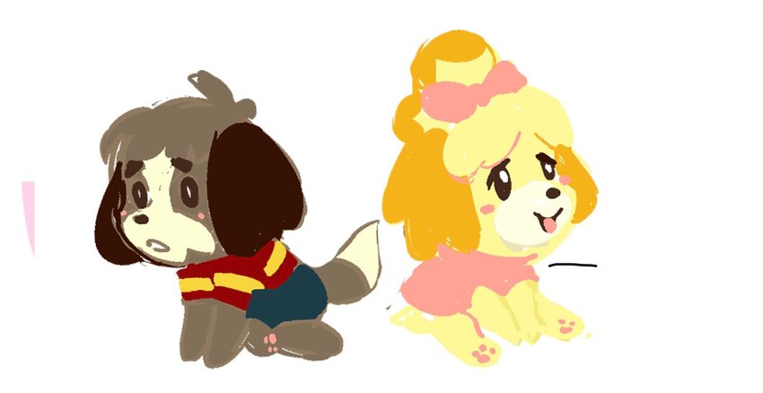 anthro clothed clothing duo female fraternal_twins male dokudrinker animal_crossing nintendo digby_(animal_crossing) isabelle_(animal_crossing) canid canine canis domestic_dog mammal shih_tzu toy_dog lineless brother_(lore) brother_and_sister_(lore) sibling_(lore) sister_(lore) twins_(lore)