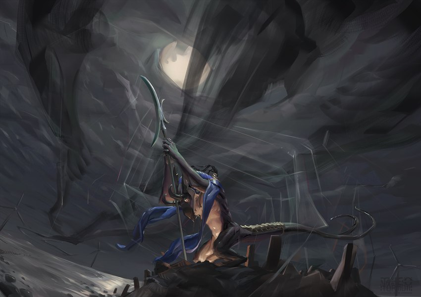 anthro landscape magic tail nagao theotormon mythology dragon mythological_creature mythological_scalie scalie hi_res