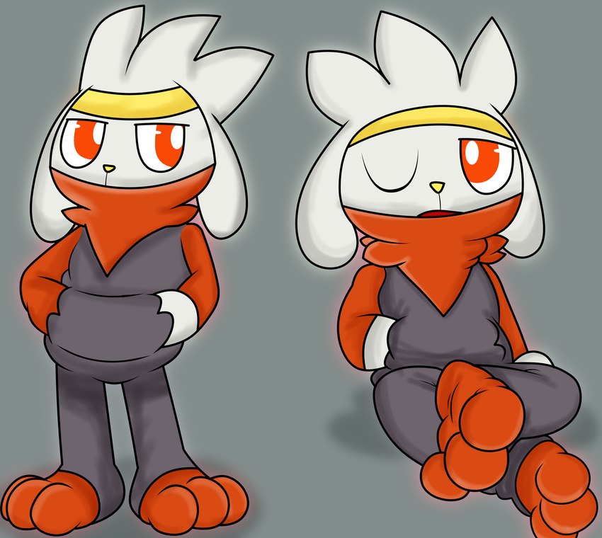 anthro black_body crossed_legs feet grey_background hair hand_in_pocket male multicolored_body one_eye_closed open_mouth orange_eyes pockets pupils red_body red_mouth simple_background sitting solo standing white_body white_ears white_hair white_pupils yellow_nose bnuuyman nintendo pokemon generation_8_pokemon lagomorph leporid mammal pokemon_(species) rabbit raboot 2019 absurd_res colored digital_media_(artwork) hi_res multiple_images shaded