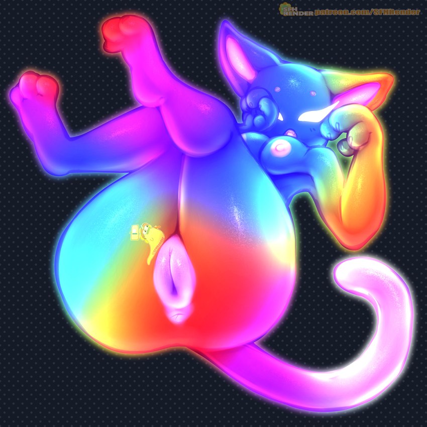 anthro anus breasts butt feet female genitals multicolored_body nipples nude pussy solo sparklefur thick_thighs sadflowerhappy skullwife rainbow_(sadflowerhappy) domestic_cat felid feline felis mammal 1:1 2022 colorful_theme hi_res