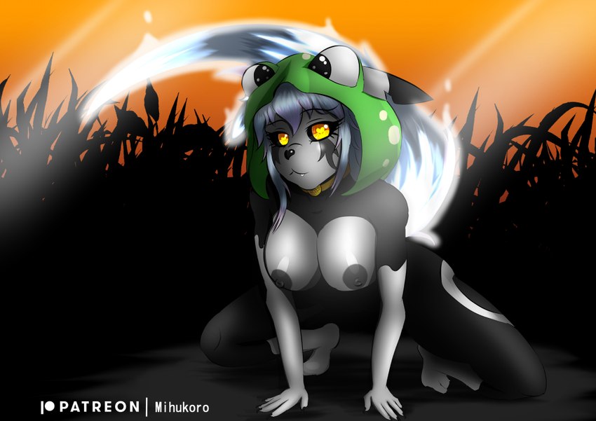 anthro black_body bone breasts female feral grey_body holidays nipples skeleton solo tail yellow_eyes mihukoro fakemon halloween nintendo pokemon yureon eeveelution ghost mammal pokemon_(species) spirit toad