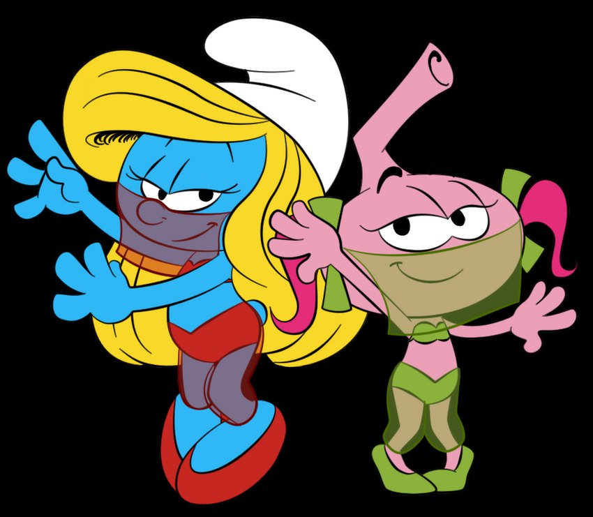 casey kelp and smurfette (hanna-barbera and etc) created by shini-smurf