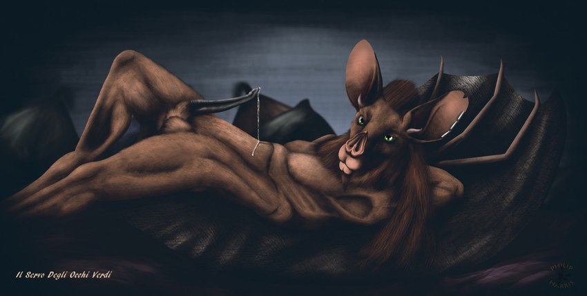 anatomically_correct anatomically_correct_genitalia anatomically_correct_penis animal_genitalia animal_penis anthro bat_ears bat_nose bat_wings bodily_fluids chiropteran_penis dripping erection genital_fluids genitals hair looking_at_viewer lying male membrane_(anatomy) membranous_wings on_back penis precum precum_drip presenting solo wings smexyoryx eyegis-garr_(character) bat leaf-nosed_bat mammal microbat spectral_bat yangochiropteran digital_drawing_(artwork) digital_media_(artwork)