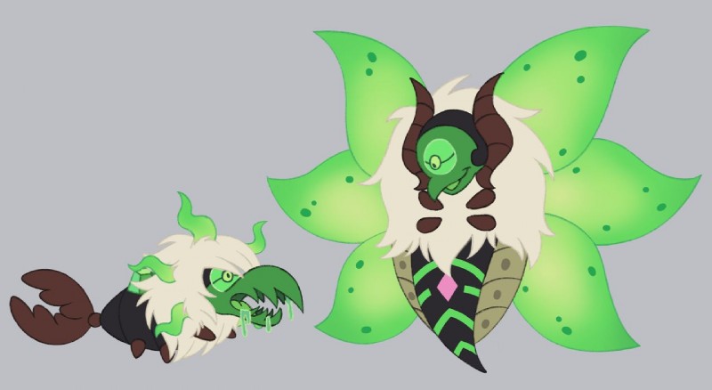 alternate_species bodily_fluids drooling gem gem_eyes green_eyes green_wings hair saliva simple_eyes wings itoruna cartoon_network nintendo pokemon steven_universe centipeetle nephrite_(steven_universe) alien corrupted_gem gem_(species) generation_5_pokemon larvesta nephrite_(gem_species) pokemon_(species) volcarona 2019 crossover digital_media_(artwork)