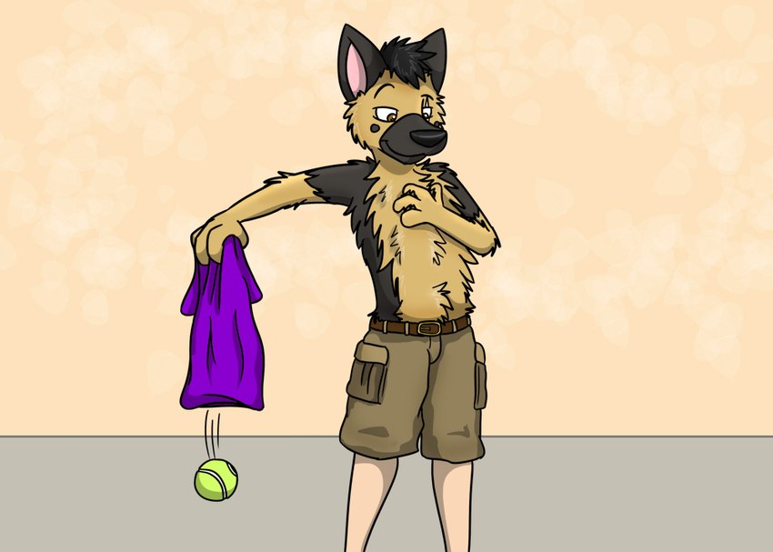 4_fingers admiring_self anthro ball belt black_nose bottomwear brown_body brown_eyes brown_fur cargo_shorts cheek_tuft clothed clothing content content_smile discarded_clothing eye_scar facial_scar facial_tuft fingers fluffy fur fur_growth growth hand_on_chest head_tuft human_to_anthro male mid_transformation motion_lines petting_self scar scratching_chest shirt shorts simple_background smile solo species_transformation standing t-shirt tan_body tan_fur teeth tennis_ball tennis_ball_in_mouth tongue topless topwear transformation tuft undressing fox0808 theotherblitzgshep canid canine canis domestic_dog german_shepherd herding_dog human mammal pastoral_dog 2013 shaded simple_shading