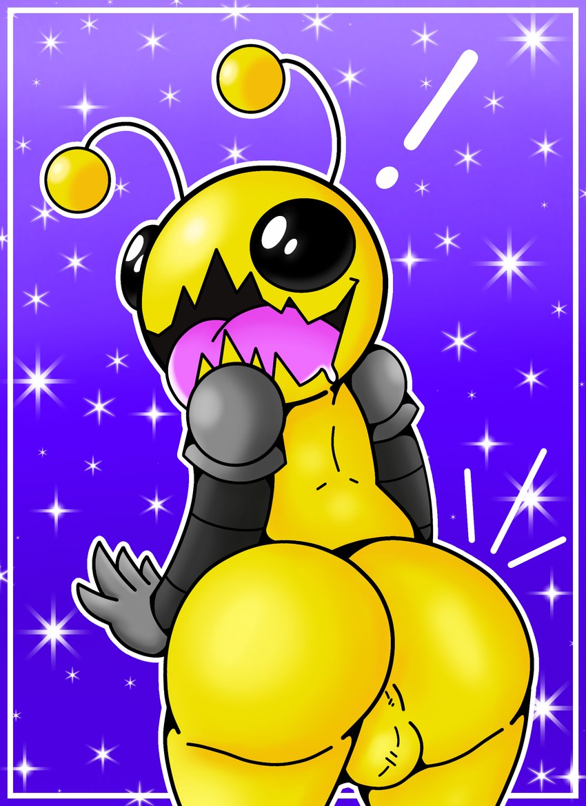 backsack balls big_balls big_butt black_eyes butt genitals male open_mouth open_smile smile smiling_at_viewer solo space thick_thighs tongue tongue_out wide_hips yellow_body acqua_lizard alien_hominid castle_crashers alien_hominid_(character) alien alien_humanoid arthropod humanoid absurd_res hi_res