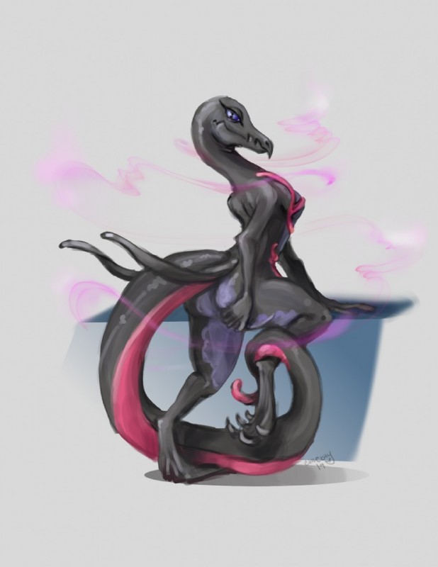 anthro bedroom_eyes butt eyelashes female half-closed_eyes looking_at_viewer narrowed_eyes pheromones pose raised_leg seductive semi-anthro simple_background smile solo brewrisque nintendo pokemon generation_7_pokemon pokemon_(species) salazzle hi_res