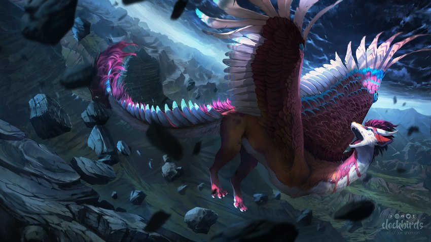 day detailed_background feathered_wings feathers feral horn open_mouth outside sky solo tail teeth tongue wings clockbirds european_mythology mythology dragon feathered_dragon feathered_scalie mythological_creature mythological_scalie scalie western_dragon wyvern 16:9 2021 digital_media_(artwork) hi_res widescreen