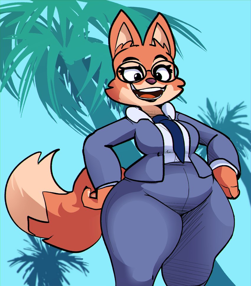 anthro bottomwear breasts cheek_tuft clothed clothed_anthro clothed_female clothing dipstick_tail eyelashes eyewear facial_tuft female female_anthro front_view fur glasses hands_on_hips markings necktie open_mouth open_smile orange_body orange_ears orange_fur orange_tail palm_tree pants plant round_glasses shirt smile solo suit tail tail_markings teeth topwear tree tuft wearing_glasses wide_hipped_female wide_hipped_humanoid wide_hips cloudidoodles dreamworks the_bad_guys diane_foxington canid canine fox mammal 2022 absurd_res digital_drawing_(artwork) digital_media_(artwork) hi_res portrait three-quarter_portrait