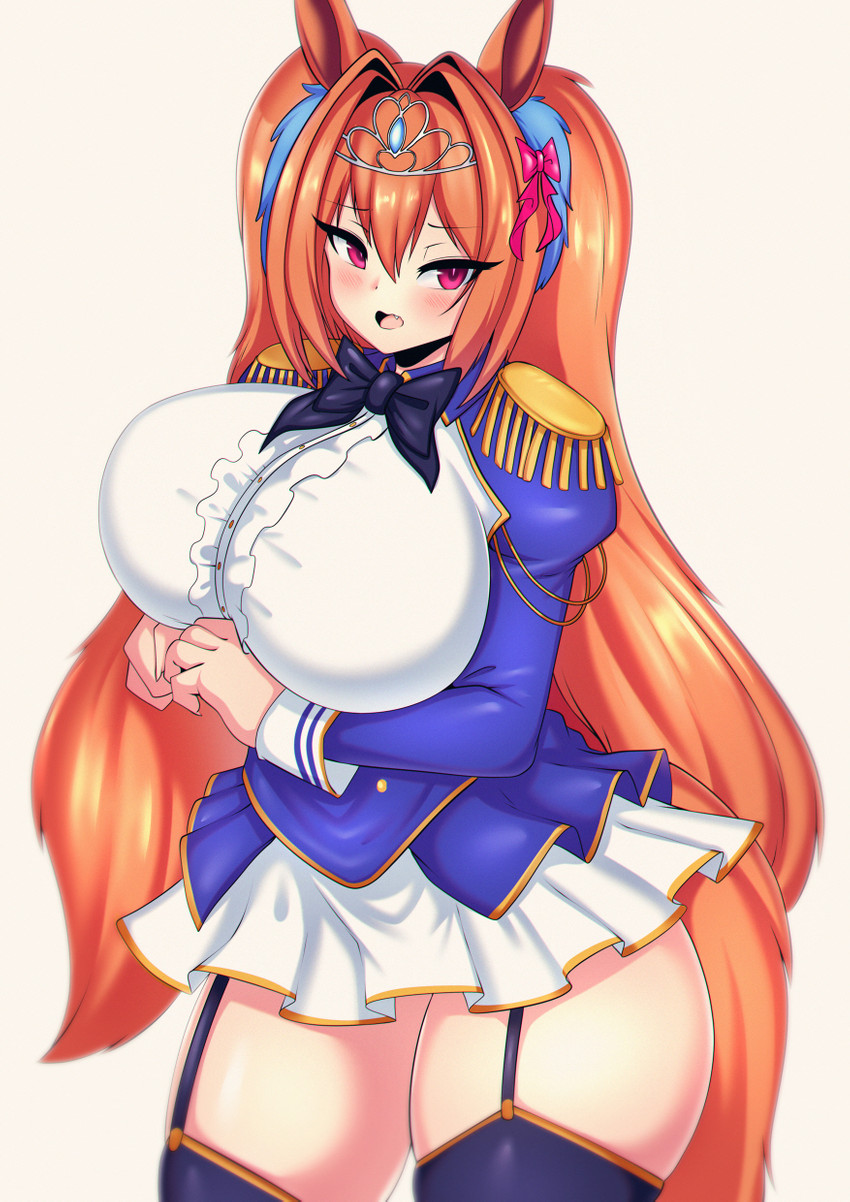 big_breasts breasts female garter_straps hair huge_breasts orange_hair red_eyes simple_background solo thick_thighs white_background wide_hips tailzkim cygames uma_musume_pretty_derby daiwa_scarlet_(pretty_derby) animal_humanoid equid equid_humanoid equine equine_humanoid horse humanoid mammal mammal_humanoid hi_res