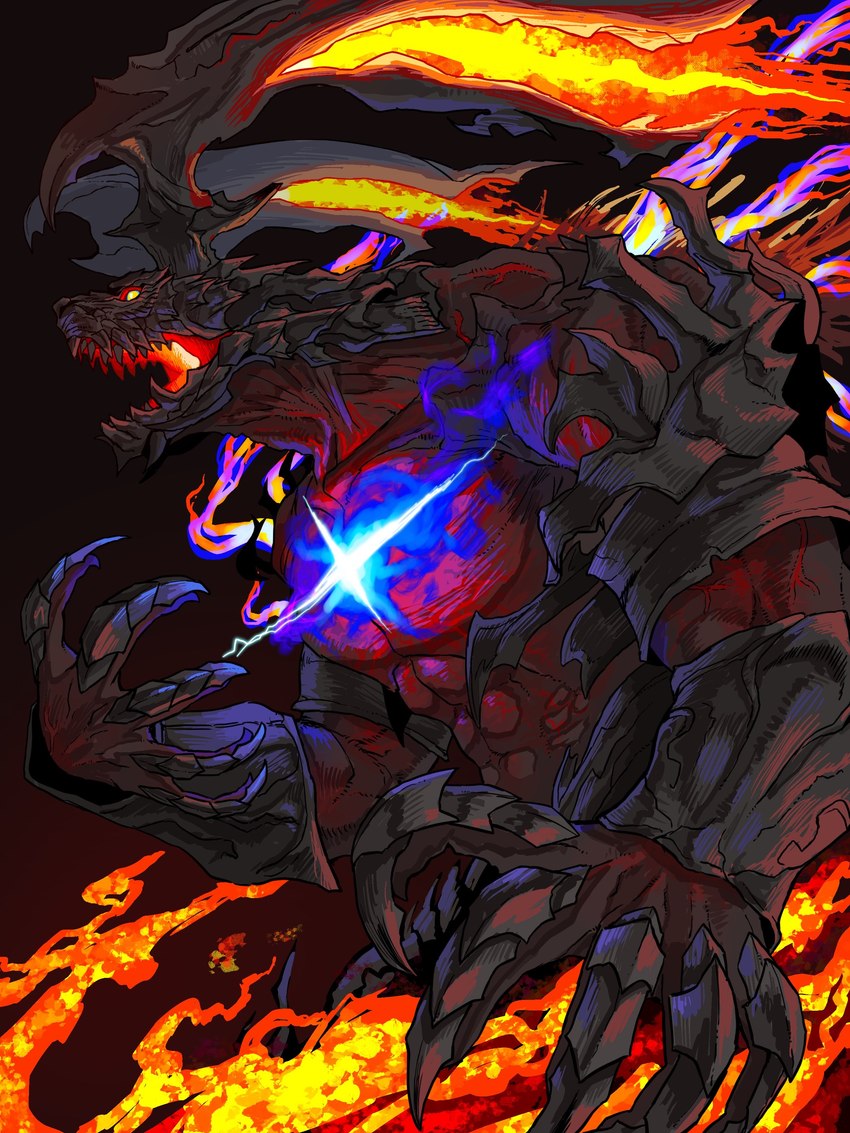 abs anthro blue_fire claws colored_fire fire headgear horn male open_mouth pecs simple_background solo upper_body final_fantasy final_fantasy_xvi square_enix clive_rosfield ifrit_(final_fantasy) ifrit_(final_fantasy_xvi) demon elemental_creature fire_creature scalie 3:4 absurd_res hi_res