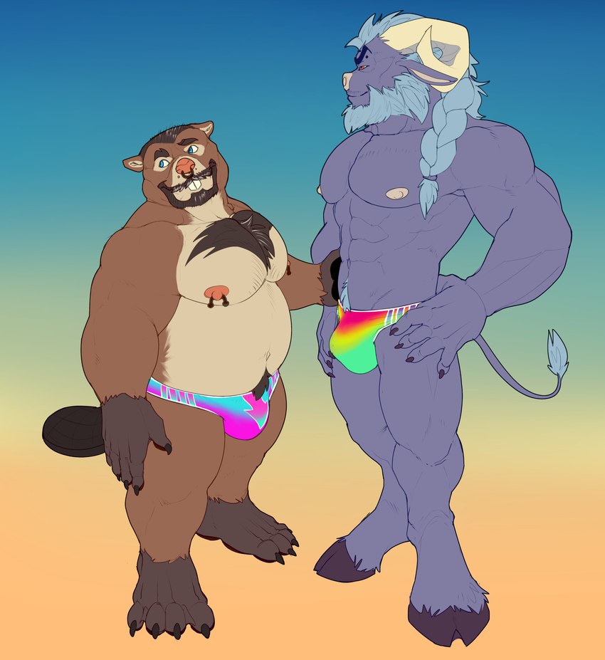 4_toes 5_fingers anthro anthro_on_anthro barefoot beard belly big_biceps big_deltoids big_muscles big_nose big_pecs black_claws black_hooves blue_arms blue_background blue_belly blue_body blue_chest blue_clothing blue_ears blue_eyebrows blue_eyes blue_fingers blue_fur blue_hands blue_head blue_legs blue_neck blue_pubes blue_speedo blue_swimwear blue_tail body_hair bottomwear braided_hair brown_arms brown_beard brown_ear brown_eyebrows brown_facial_hair brown_feet brown_fingers brown_hair brown_hands brown_legs brown_neck brown_pubes brown_tail brown_toes bulge chest_hair claws clothed clothed_anthro clothed_male clothing deltoids duo eyebrows facial_hair facial_piercing feet fingers fur gradient_background gradient_bottomwear gradient_clothing gradient_speedo gradient_swimwear green_background green_clothing green_speedo green_swimwear hair half-closed_eyes hand_on_hip hand_on_partner hand_on_torso hooves humanoid_hands interspecies larger_anthro larger_male long_hair looking_aside looking_away looking_forward male male/male manly multicolored_bottomwear multicolored_clothing multicolored_speedo multicolored_swimwear muscle_size_difference muscular muscular_anthro muscular_arms muscular_male muscular_thighs narrowed_eyes navel nipple_piercing nipple_ring nipples nose_piercing nose_ring obese obese_anthro obese_male overweight overweight_anthro overweight_male pecs piercing pink_clothing pink_nipples pink_speedo pink_swimwear plantigrade pubes red_clothing red_eyes red_speedo red_swimwear ring_piercing side_view simple_background size_difference skimpy smaller_anthro smaller_male speedo standing swimwear tail tan_belly tan_chest tan_inner_ear tan_neck three-quarter_view toes topless topless_anthro topless_male two_tone_neck white_clothing white_inner_ear white_nipples white_nose white_speedo white_swimwear yellow_background yellow_clothing yellow_speedo yellow_swimwear bristol beaver bovid bovine cattle mammal rodent 2021 absurd_res colored digital_drawing_(artwork) digital_media_(artwork) flat_colors full-length_portrait hi_res portrait