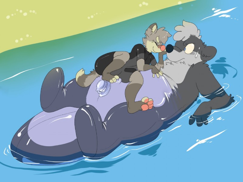 ambiguous_gender anthro beach duo inflatable latex male nozzle outside pool_toy romantic romantic_couple seaside transformation water floebean firr floe_(character) animate_inanimate canid canine canis living_inflatable mammal mephitid skunk wolf 4:3