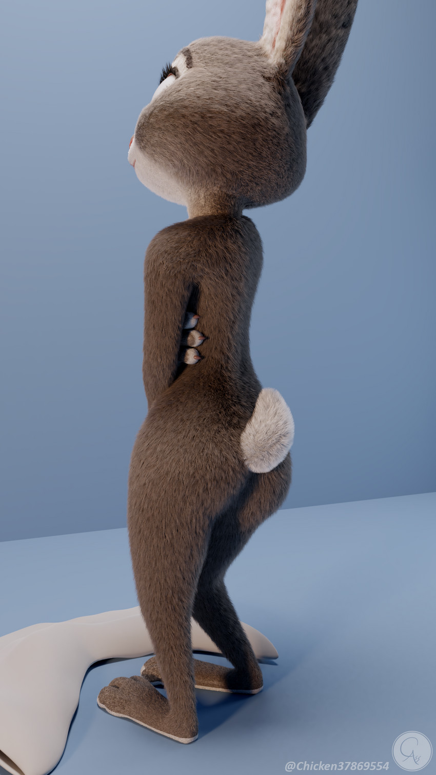 anthro butt detailed_background female fur nude realistic_fur simple_background solo text towel chickenass disney zootopia judy_hopps lagomorph leporid mammal rabbit 3d_(artwork) 9:16 digital_media_(artwork) hi_res