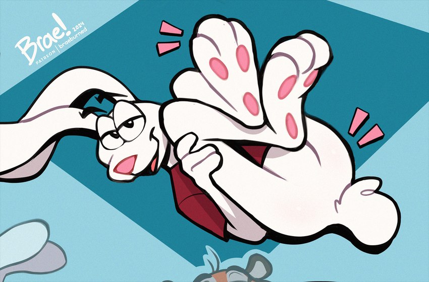 3_toes anatomically_inaccurate anatomically_inaccurate_pawpads anthro bottomless butt clothed clothing cotton_tail eyebrows featureless_butt featureless_crotch feet foot_focus fur half-closed_eyes long_ears looking_at_viewer lying male mascot monobutt narrowed_eyes null pawpads paws pink_nose pink_pawpads pose raised_eyebrow seductive simple_background smile smirk smug solo teasing teasing_viewer teasing_with_feet toes topwear white_body white_fur braeburned general_mills trix trix_rabbit lagomorph leporid mammal rabbit 2024 digital_drawing_(artwork) digital_media_(artwork) hi_res