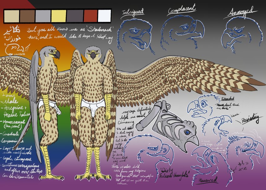 anthro aroused asexual_pride_colors athletic barefoot beak blue_gem briefs briefs_only brown_body brown_feathers chastity_bulge chastity_cage chastity_device clothed clothing content cursive facial_expressions feathered_wings feathers feet gem lgbt_pride male monotone_briefs monotone_clothing monotone_underwear multicolored_body multicolored_eyes multicolored_feathers open_beak open_mouth pride_colors resisting resisting_orgasm scuted_arms scuted_legs scutes shocked solo spread_wings tail tail_feathers talons tan_body tan_feathers text tighty_whities toes topless two_tone_body two_tone_eyes two_tone_feathers underwear underwear_only white_briefs white_clothing white_underwear wings writing_text yellow_scutes tzair_(artist) tzair_(character) avian bird falcon falconid peregrine_falcon 2024 arabic_text english_text hi_res model_sheet persian_text signature