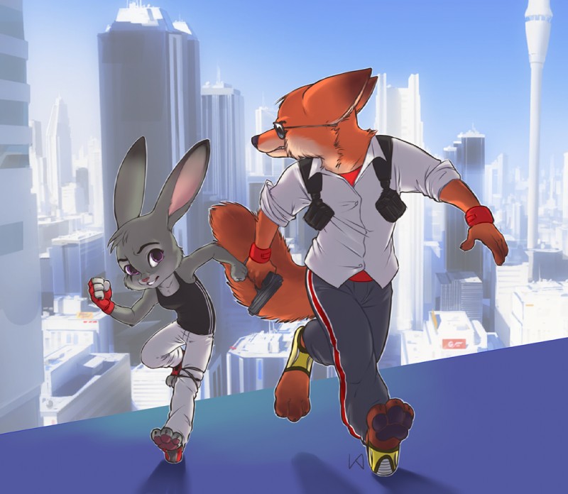 faith connors, judy hopps, and nick wilde (electronic arts and etc) created by vetrofroza