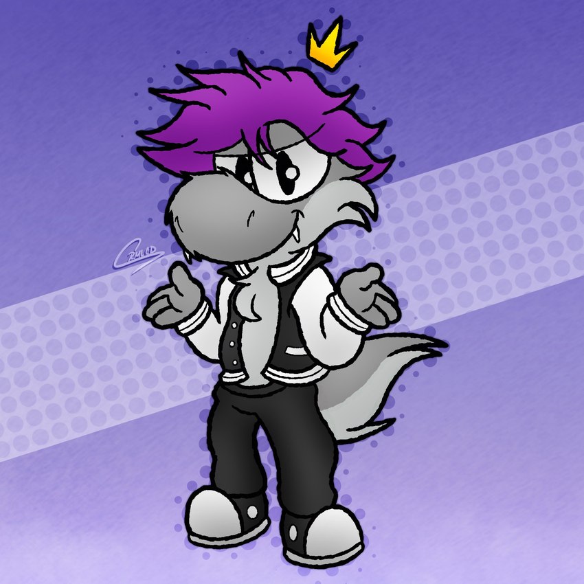 anthro bottomwear clothed clothing crown fluffy footwear fur hair headgear male pants shoes simple_background smile solo tail crmlcd krmkng mario_bros nintendo king_(crmlcd) furred_yoshi yoshi 1:1 hi_res