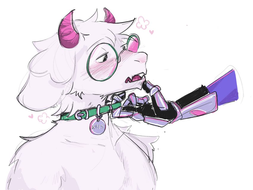 anthro bdsm blush collar collar_pull duo fur horn male name_tag pecs petplay roleplay shirtless white_body white_fur jetstarred deltarune undertale_(series) ralsei bovid caprine goat mammal 4:3 hi_res