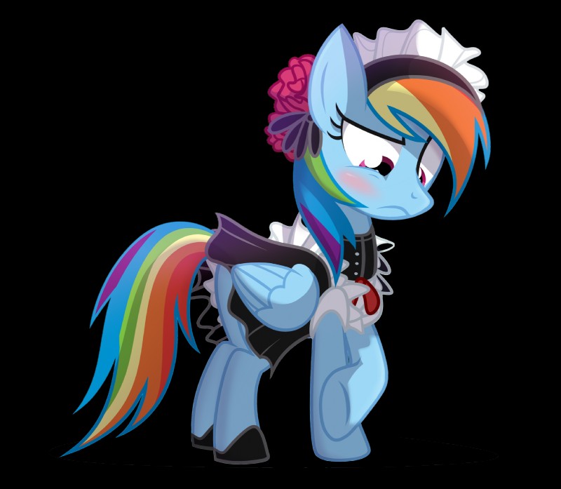 blue_body blue_feathers blue_fur blush clothing dress feathered_wings feathers female feral flower fur hair looking_down maid_uniform multicolored_hair multicolored_tail plant purple_eyes rainbow_hair rainbow_tail rose_(flower) solo standing tail uniform wings wicklesmack friendship_is_magic hasbro my_little_pony mythology rainbow_dash_(mlp) equid equine mammal mythological_creature mythological_equine pegasus 2013 alpha_channel hi_res