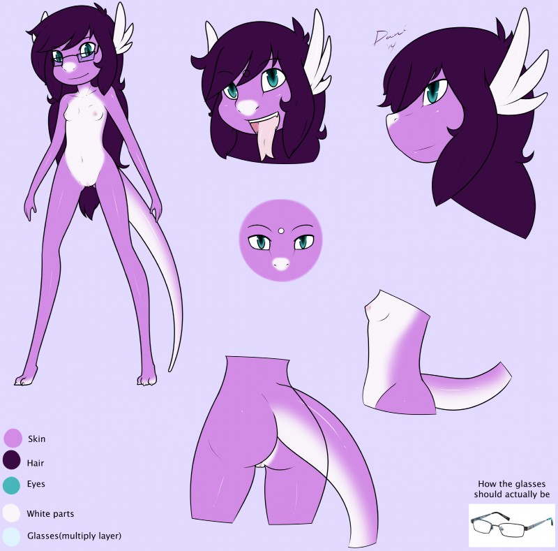 anthro anthrofied blue_eyes breasts butt eyewear female forked_tongue genitals glasses hair long_hair long_legs nipples non-mammal_breasts non-mammal_nipples pokemorph purple_body purple_hair purple_skin pussy side_view slim small_breasts solo tail text thin_calves thin_legs thin_thighs tongue daniruu mythology nintendo pokemon dani_(daniruu) dragon dratini generation_1_pokemon mythological_creature mythological_scalie pokemon_(species) scalie shiny_pokemon 2014 absurd_res english_text hi_res model_sheet