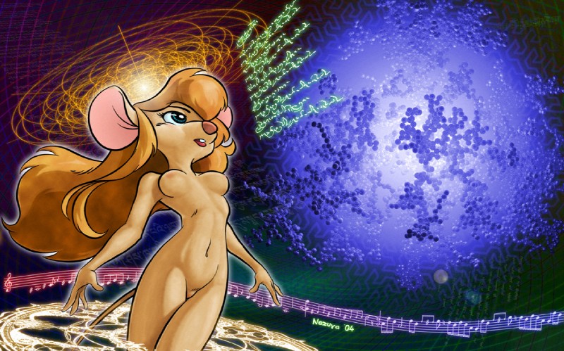 anthro blonde_hair blue_eyes breasts female g_clef hair musical_note musical_symbol navel nipples nude solo symbol text sankam chip_'n_dale_rescue_rangers disney gadget_hackwrench mammal mouse murid murine rodent 2004 hindi_text translation_request