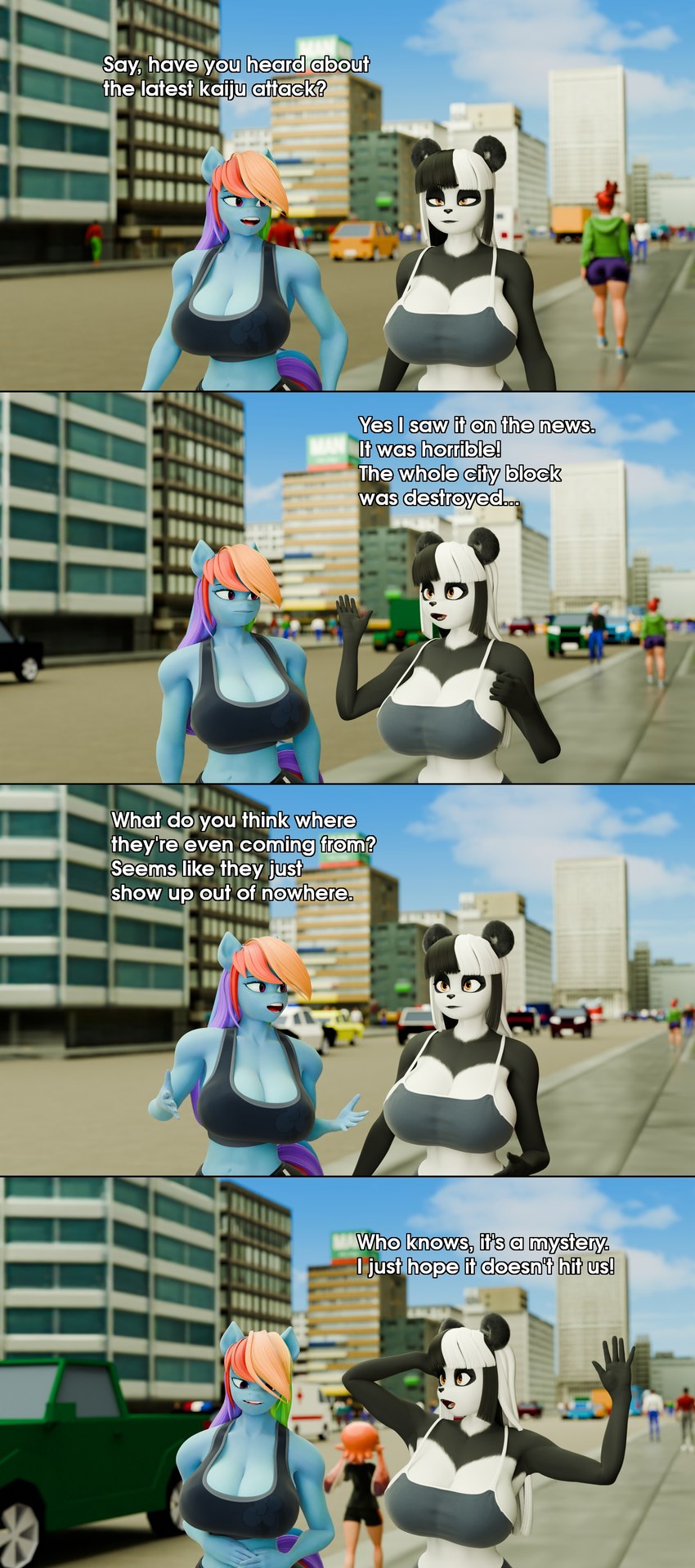 anthro anthrofied athletic big_breasts bra breasts car city city_background clothing cloud dialogue female male sports_bra street text underwear vehicle honigkuchenpferd cartoon_network foster's_home_for_imaginary_friends friendship_is_magic hasbro my_little_pony nintendo splatoon agent_3_(splatoon) anon background_character frankie_foster rainbow_dash_(mlp) animal_humanoid bear cephalopod cephalopod_humanoid equid equine giant_panda horse human humanoid inkling mammal marine marine_humanoid mollusk mollusk_humanoid pony 3d_(artwork) absurd_res comic digital_media_(artwork) english_text hi_res