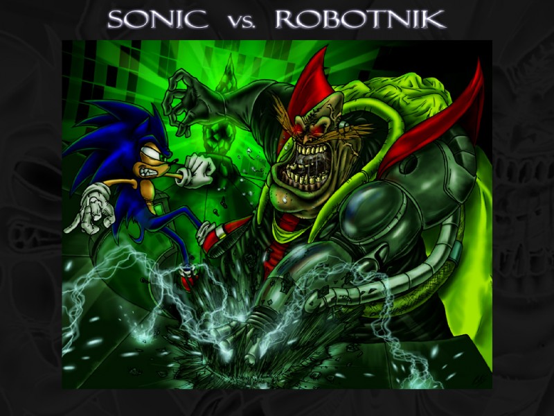 angry anthro bald battle blue_body blue_fur blue_hair bodily_fluids cybernetics duo fight fur green_eyes hair machine male open_mouth red_eyes saliva teeth tongue vein biggyschmalz sega sonic_the_hedgehog_(satam) sonic_the_hedgehog_(series) julian_robotnik sonic_the_hedgehog cyborg eulipotyphlan hedgehog human mammal robot 4:3