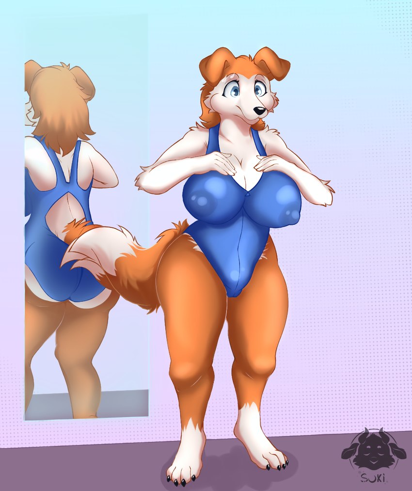 4_toes 5_fingers anthro areola backless_clothing backless_swimsuit big_areola big_breasts big_butt biped blue_eyes breasts brown_hair butt camel_toe claws clothing digitigrade feet female female_anthro fingers fur hair hindpaw mature_female nipple_outline nipples one-piece_swimsuit paws short_hair snout solo sport_swimsuit swimsuit_only swimwear tail thick_thighs toe_claws toes tuft white_chest white_chest_hair white_paws wide_hips sukibrillitos road_rovers colleen_(randysoul) colleen_(road_rovers) canid canine canis domestic_dog mammal digital_media_(artwork) hi_res