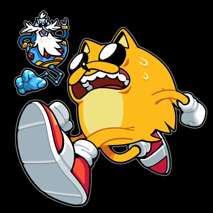 ambiguous_gender anthro beard bodily_fluids clothing duo facial_hair footwear gem gloves handwear mustache running shoes sweat tail teeth toony discount-supervillain adventure_time cartoon_network sega sonic_the_hedgehog_(series) ice_king jake_the_dog canid canine canis domestic_dog eulipotyphlan hedgehog human hybrid mammal 1:1