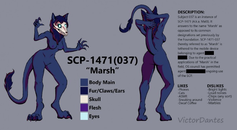 anthro black_body black_fur black_hair bone breasts color_swatch female fur genitals hair nipples pussy skull skull_head solo text victordantes scp_foundation fan_character marsh_(marshthemalo) scp-1471-a scp-1471-a-37 canid canine malo mammal monster undead english_text model_sheet